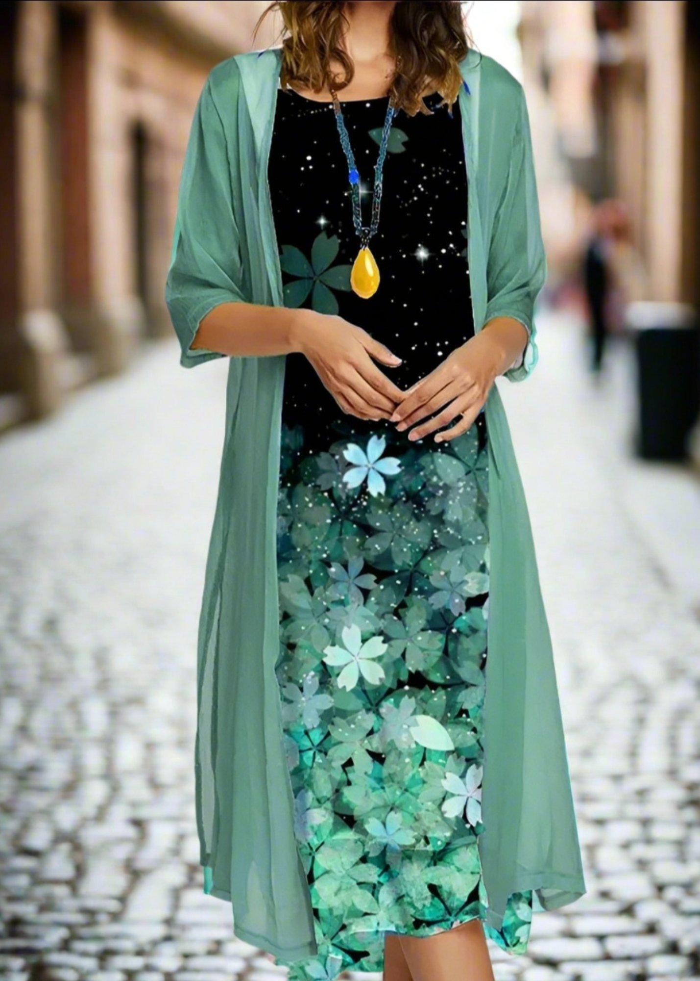 Fresh Bloom Two-Piece Set: Floral Long Dress for Spring & Summer