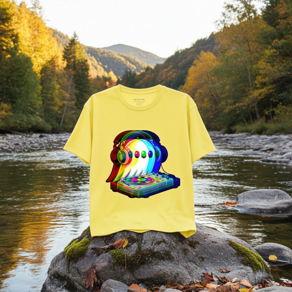 2.Pink - Ghost DJ Optical Illusion T-Shirt – Trippy EDM Rave Halloween Tee for House Music Lovers