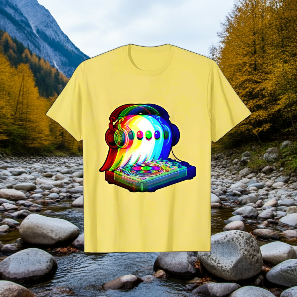 2.Pink - Ghost DJ Optical Illusion T-Shirt – Trippy EDM Rave Halloween Tee for House Music Lovers