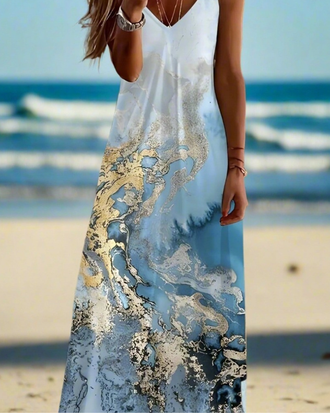Boho Floral Maxi Dress – Women's V-Neck Spaghetti Strap Summer Beach Dress