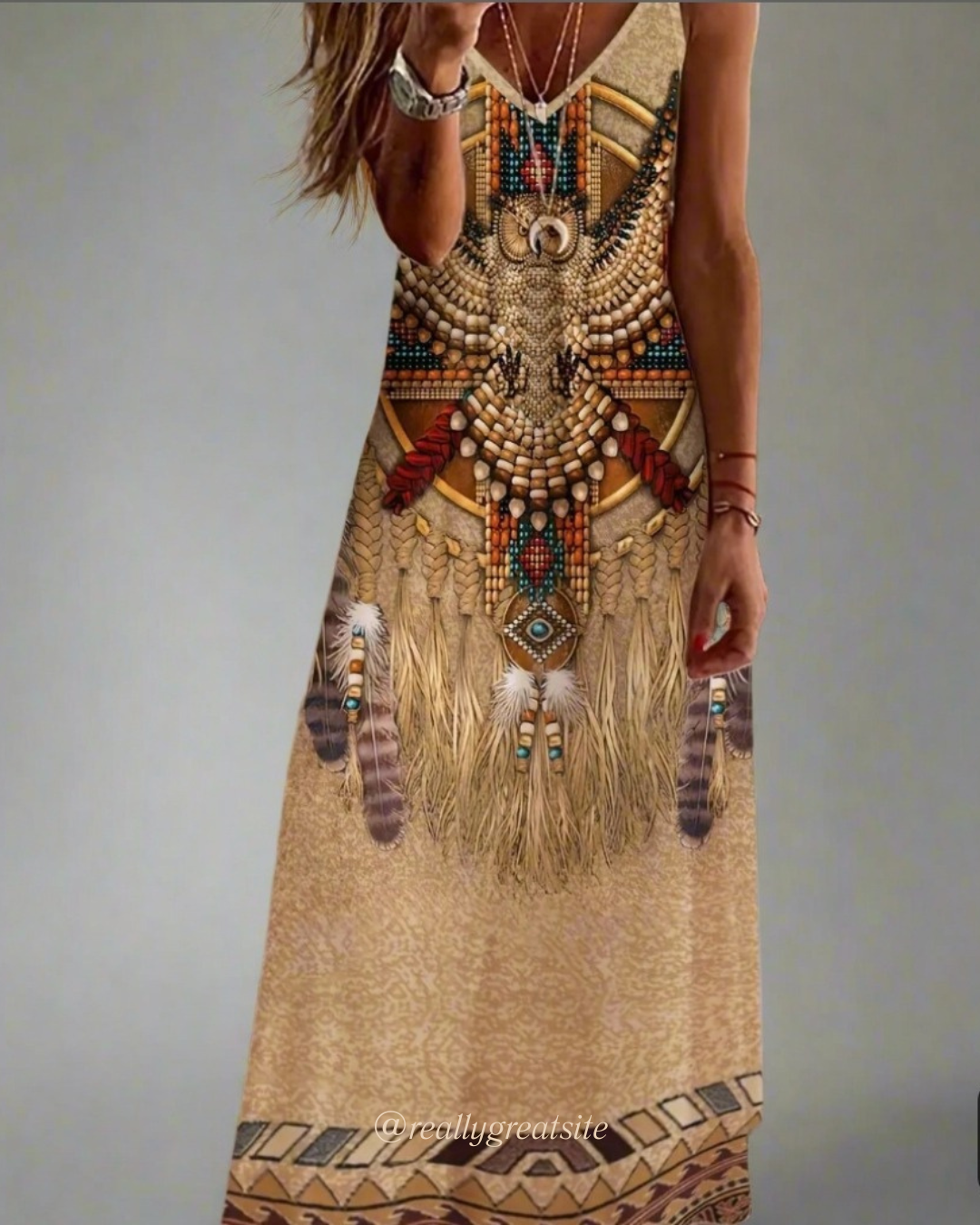 Boho Floral Maxi Dress – Women's V-Neck Spaghetti Strap Summer Beach Dress