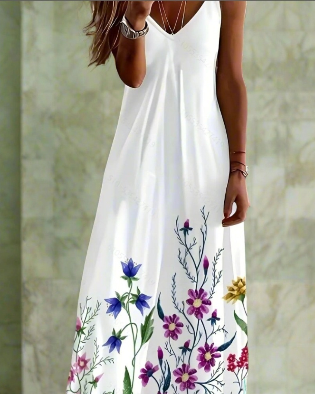 Boho Floral Maxi Dress – Women's V-Neck Spaghetti Strap Summer Beach Dress