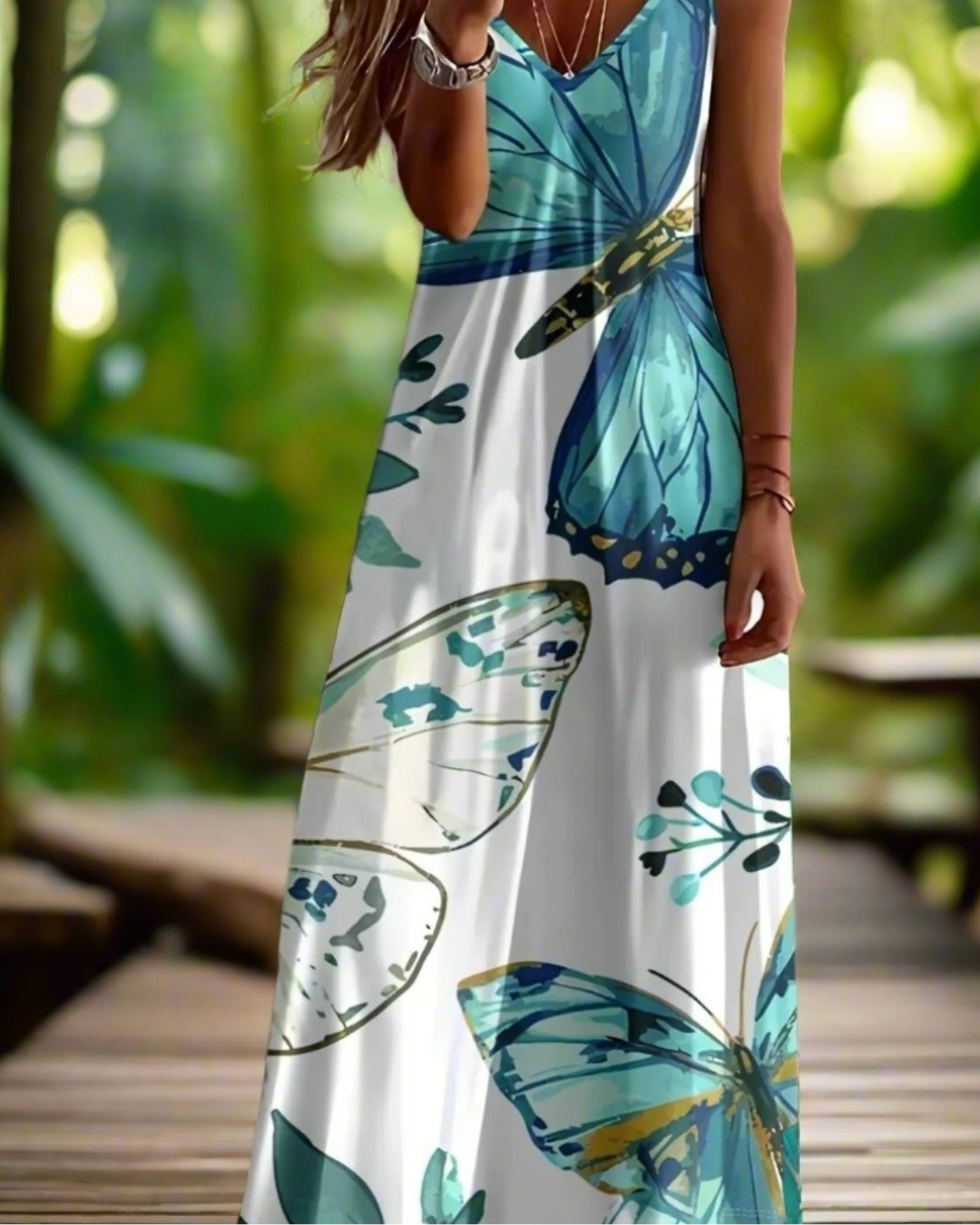 Boho Floral Maxi Dress – Women's V-Neck Spaghetti Strap Summer Beach Dress