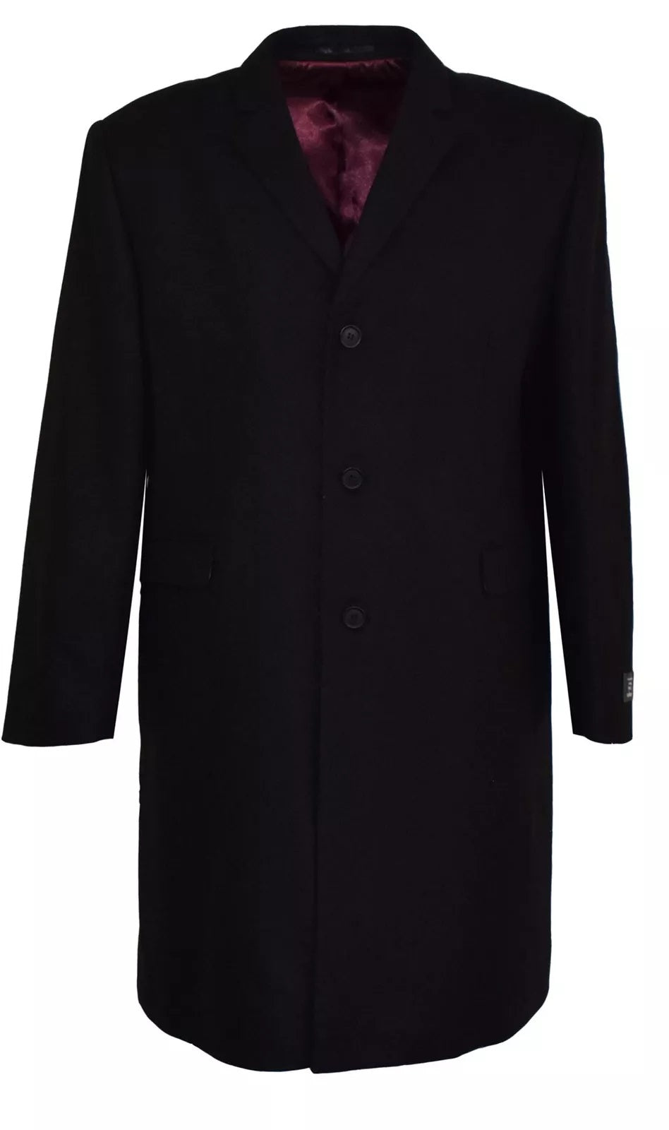 SCOTT Men's Melton Black Overcoat Notch Lapel with 2 straight Side Pockets, Size 42-60