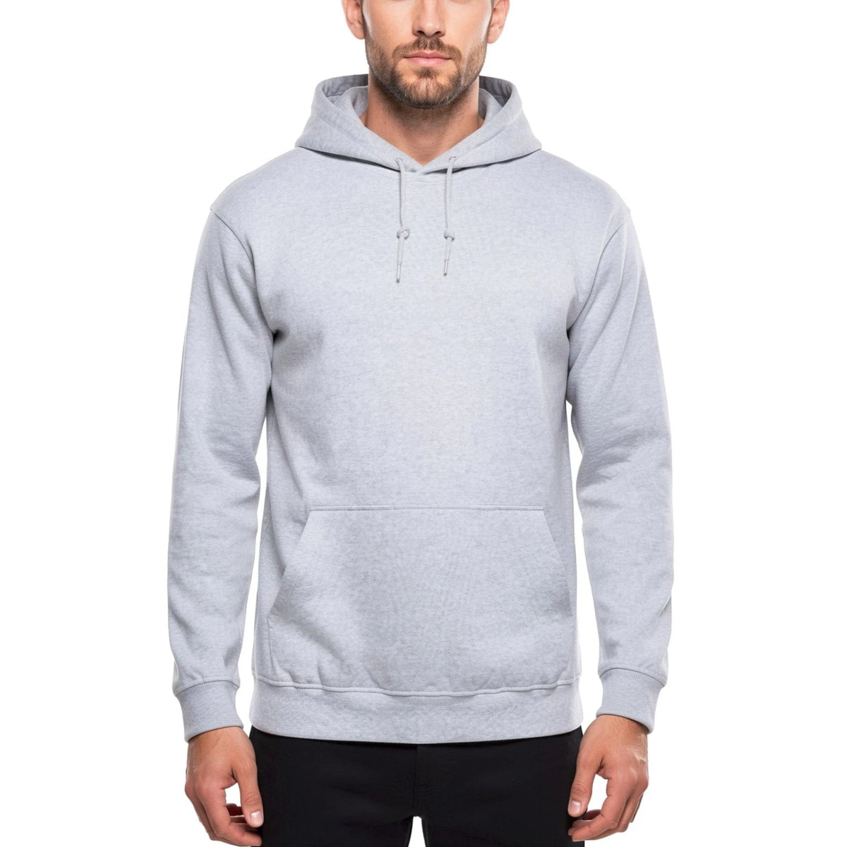 Men's Grey Marl Regular Fit Pullover Fleece Hoodie with Kangaroo Pocket