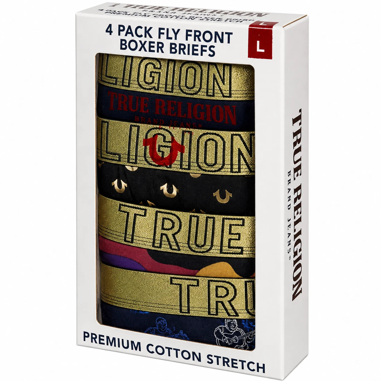 True Religion Men's 4 Pack Fly Front Boxer Briefs Cotton Stretch S–XL Random
