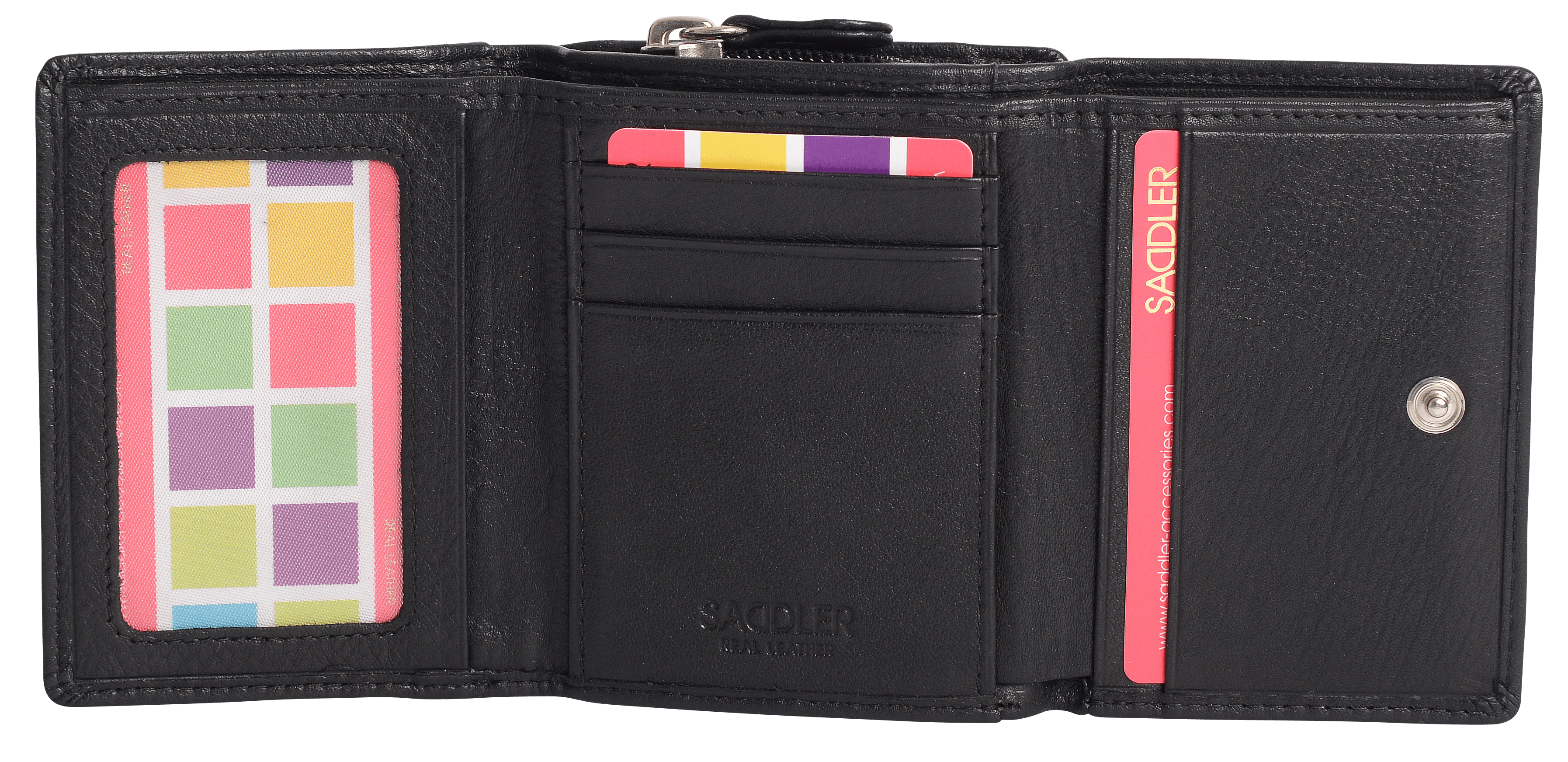 SADDLER CARLA Handmade Leather Compact Trifold Purse – RFID Protected | 5 Card Slots, ID Window & Zipped Coin Pocket | Gift Boxed