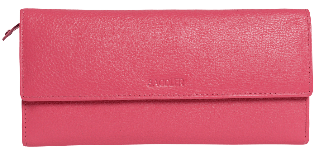 SADDLER CLAIRE Long Leather Trifold Purse - 18 Card Slots, Dual Zip Pockets, and Note Sections - RFID Protected