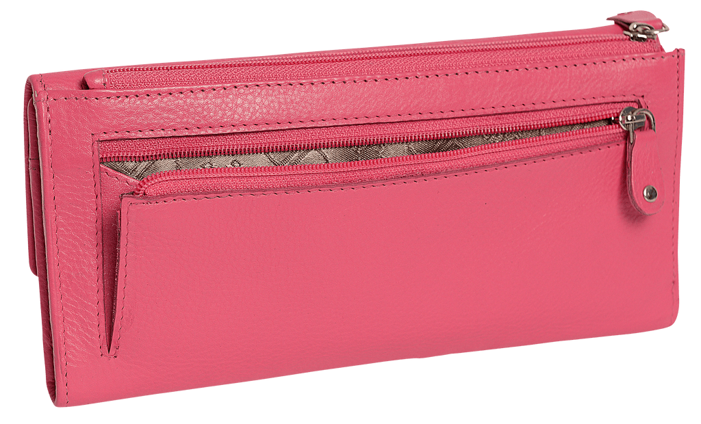 SADDLER CLAIRE Long Leather Trifold Purse - 18 Card Slots, Dual Zip Pockets, and Note Sections - RFID Protected