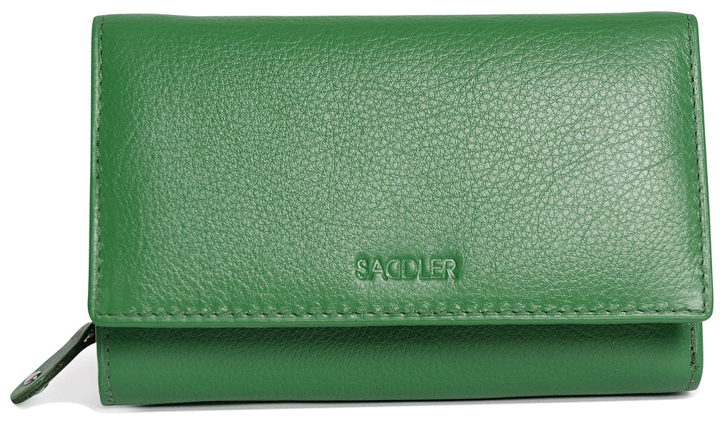 Compact Trifold Leather Purse "Eleanor" – Handmade by Saddler | RFID Protected & Gift Boxed | 10 Card Slots & Rear Zip Coin Pocket