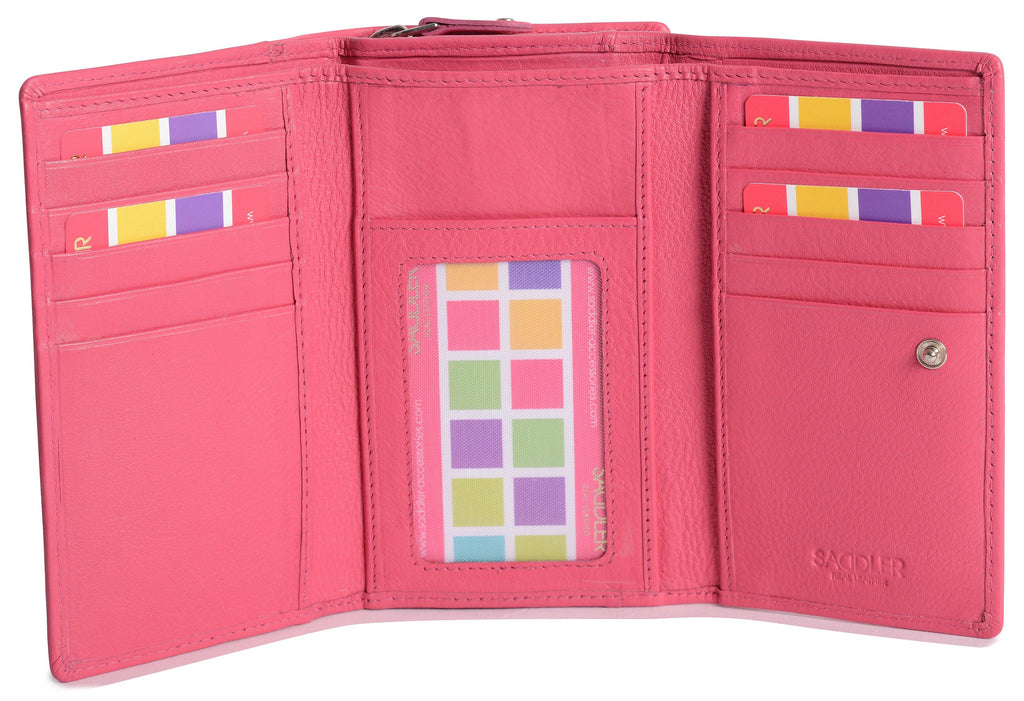 Compact Trifold Leather Purse "Eleanor" – Handmade by Saddler | RFID Protected & Gift Boxed | 10 Card Slots & Rear Zip Coin Pocket