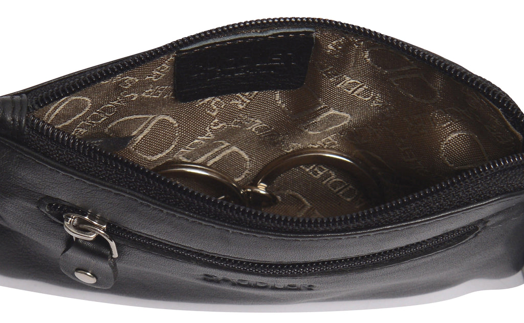 Compact Leather Coin & Card Purse "Ellie" – Handmade by Saddler | RFID Protected & Gift Boxed | With Front Zip Pocket & Key Holder