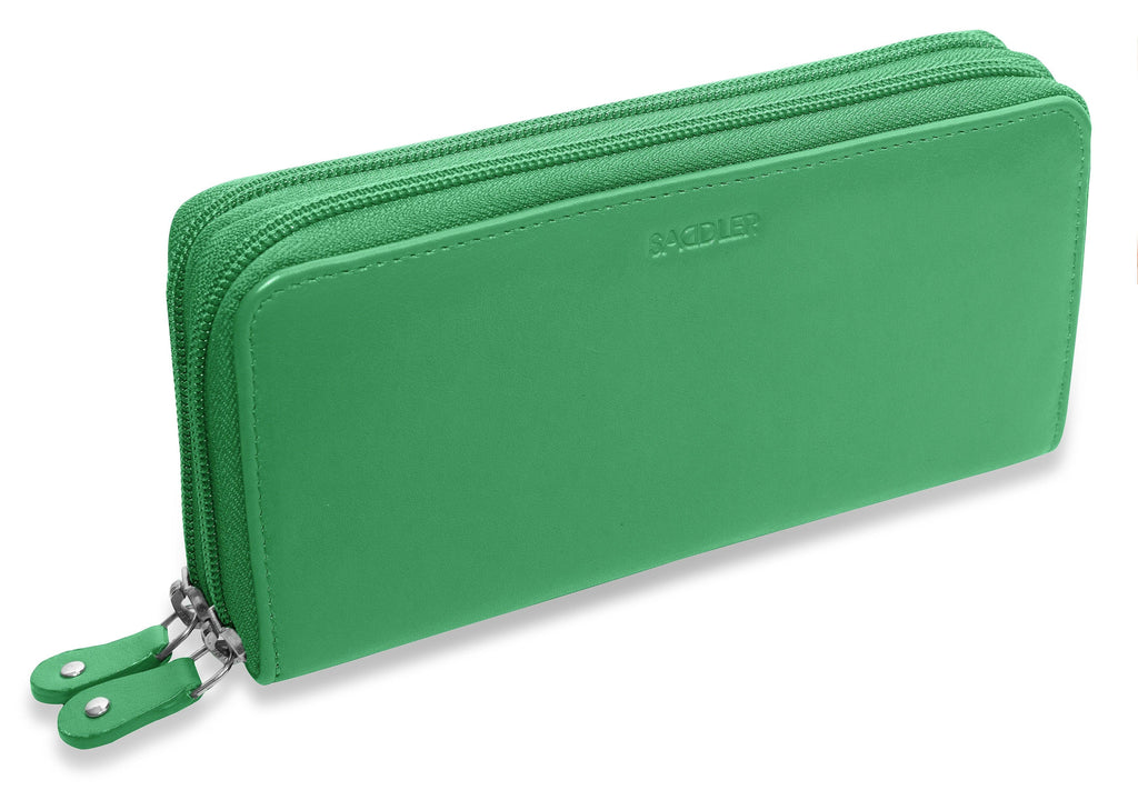 SADDLER GABRIELLA Leather Double Zip Around Purse - 8 Card Slots, Phone Pocket, and Coin Purse - RFID Protected