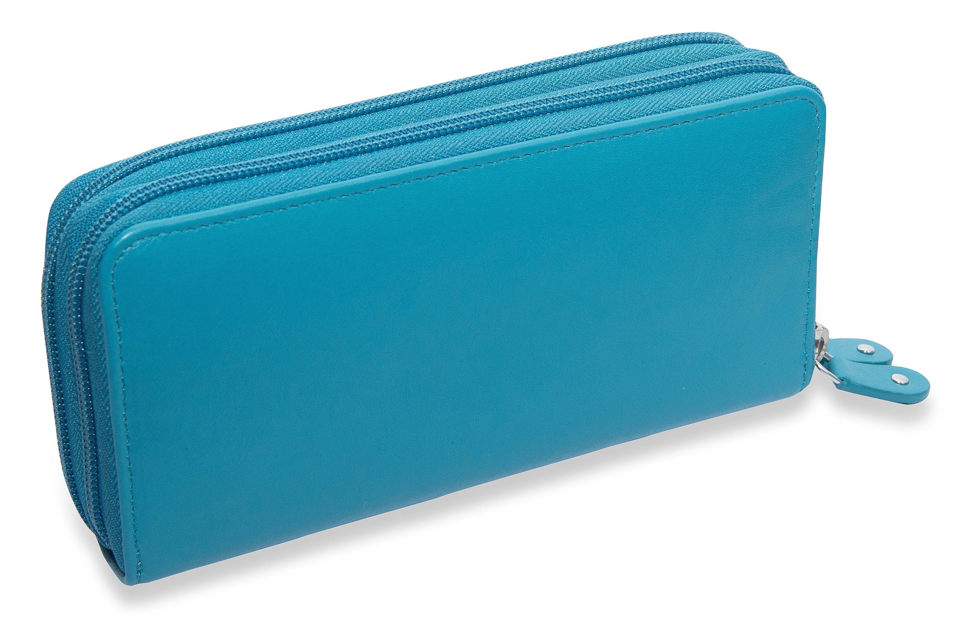 SADDLER GABRIELLA Leather Double Zip Around Purse - 8 Card Slots, Phone Pocket, and Coin Purse - RFID Protected