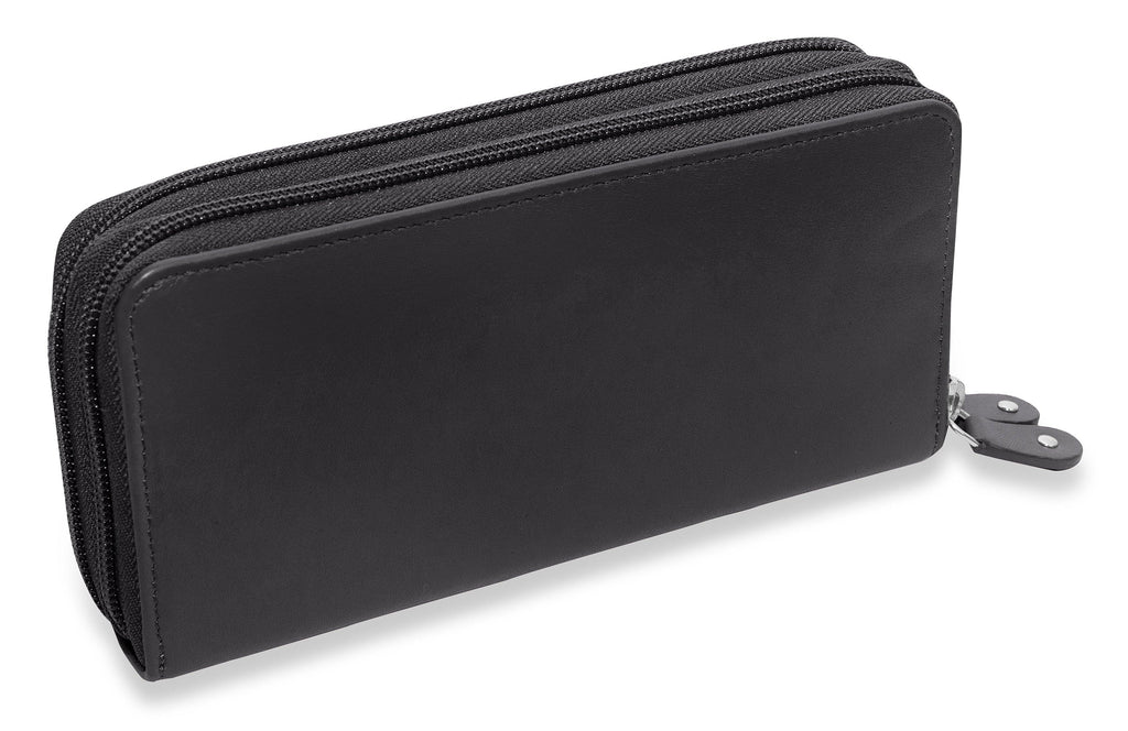 SADDLER GABRIELLA Leather Double Zip Around Purse - 8 Card Slots, Phone Pocket, and Coin Purse - RFID Protected