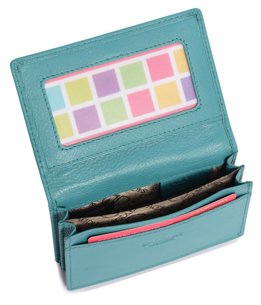 SADDLER JESSICA Leather Credit Card Holder with RFID Protection - 2 Sections and ID Window