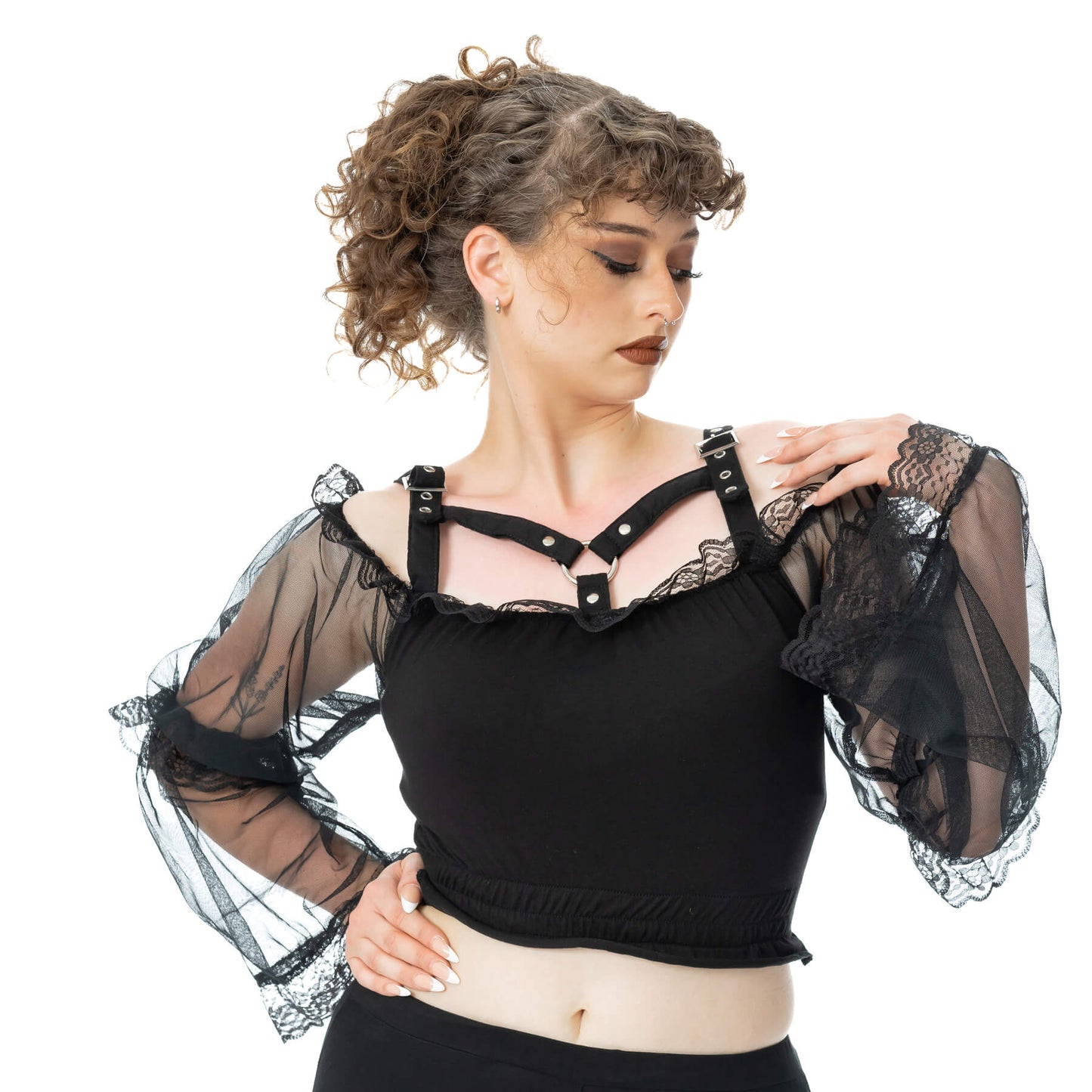 Poizen Industries Women's Blouse Shadowfang Top Black UK 10-18 product image 1