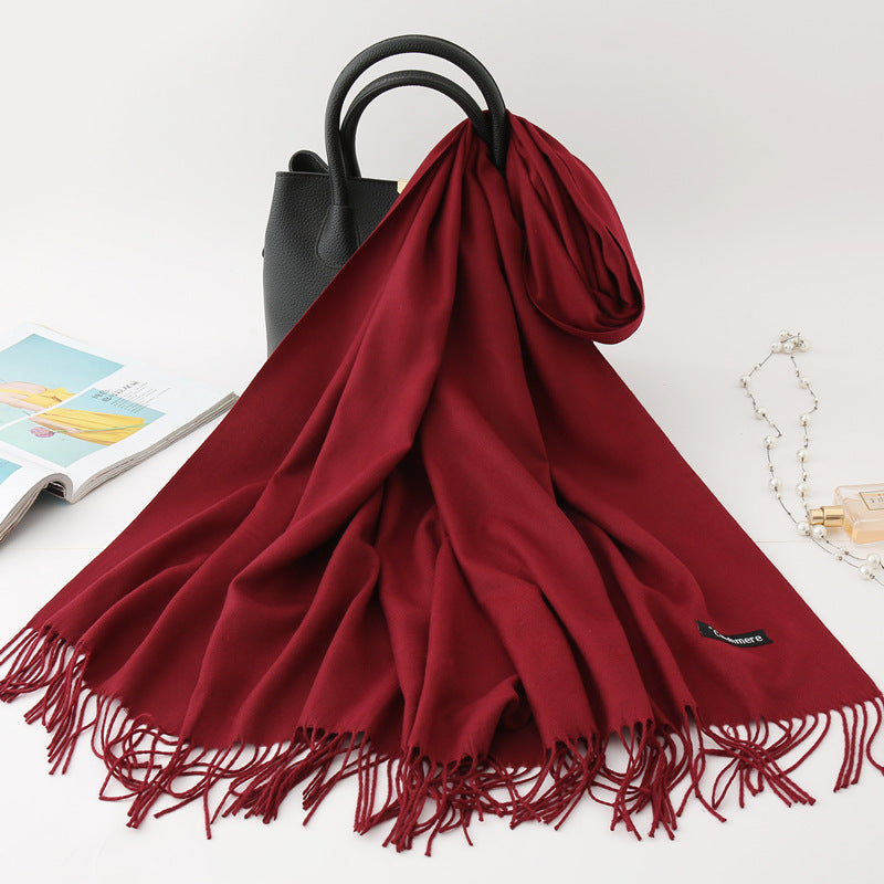 Solid Colour Imitation Cashmere Scarf, Women's Tassel Shawl