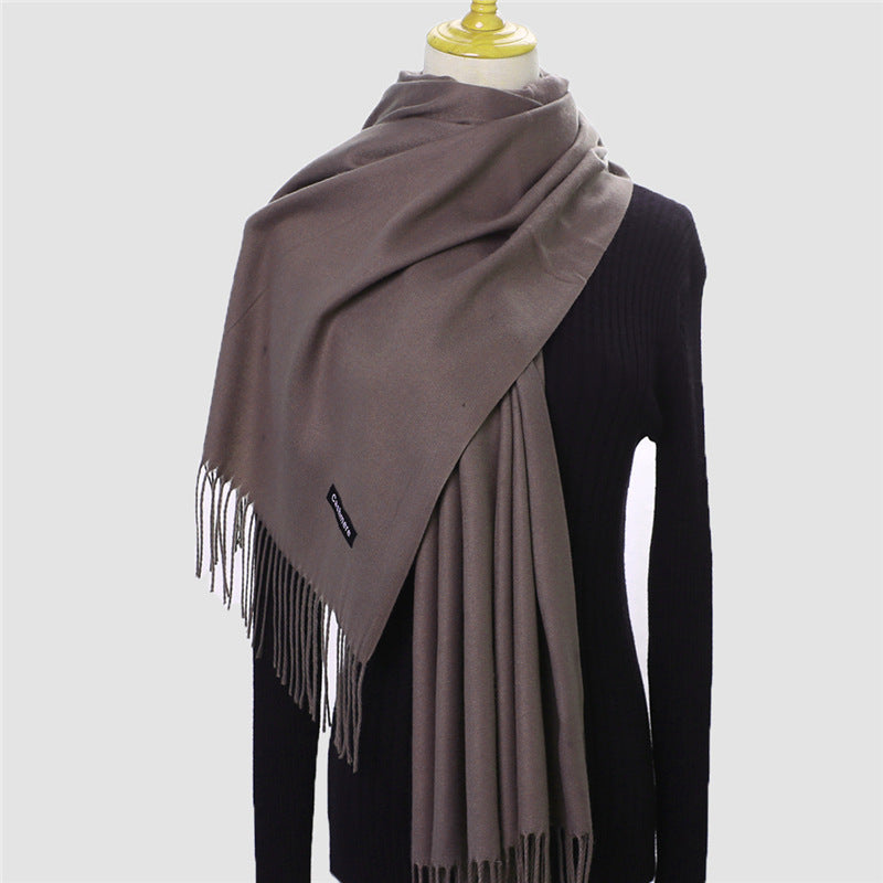 Solid Colour Imitation Cashmere Scarf, Women's Tassel Shawl