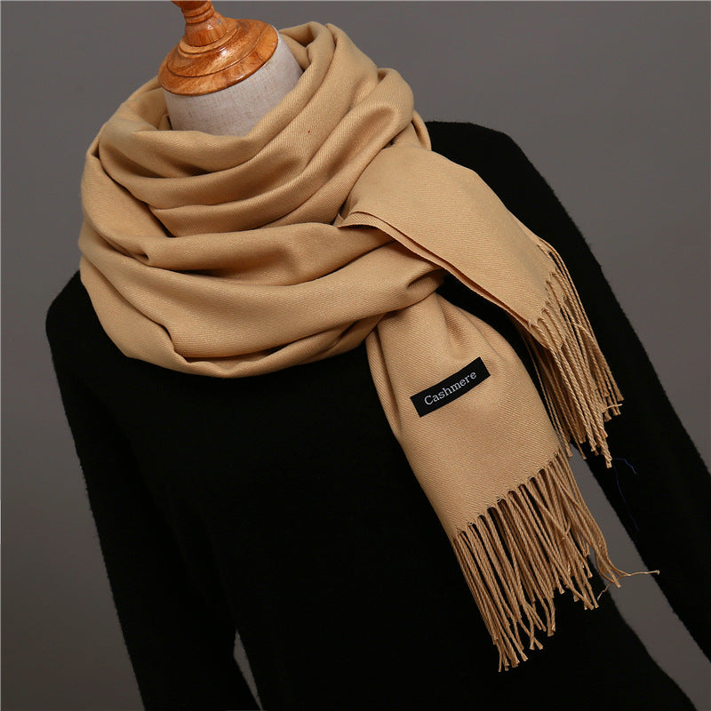 Solid Colour Imitation Cashmere Scarf, Women's Tassel Shawl