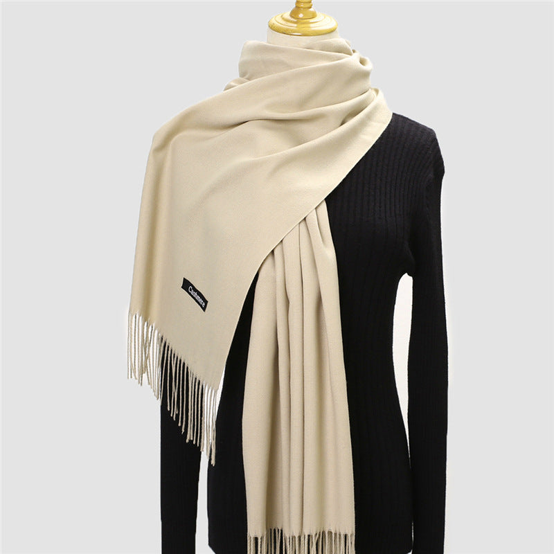 Solid Colour Imitation Cashmere Scarf, Women's Tassel Shawl