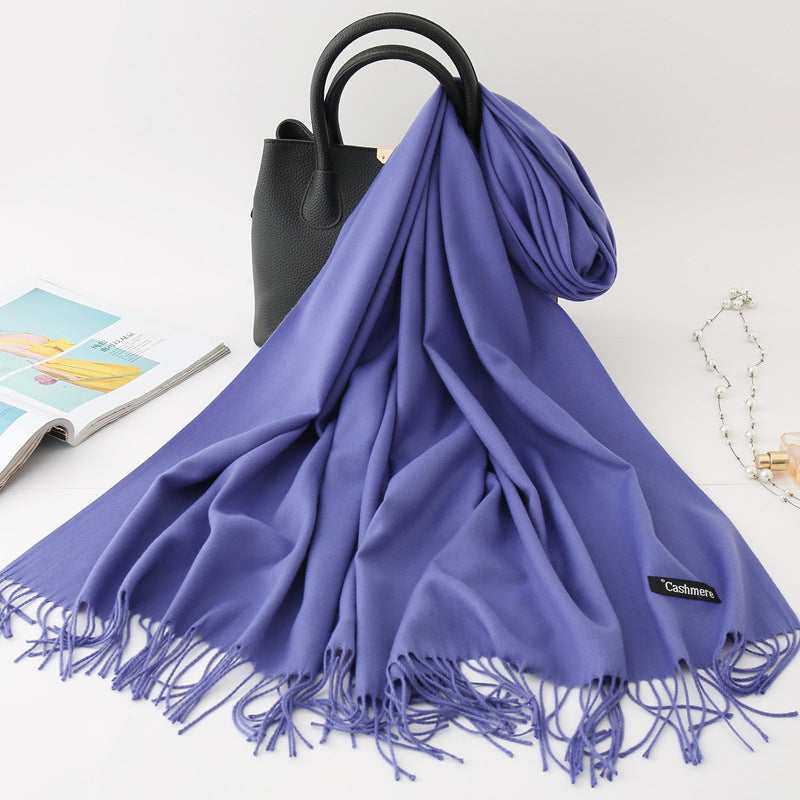 Solid Colour Imitation Cashmere Scarf, Women's Tassel Shawl