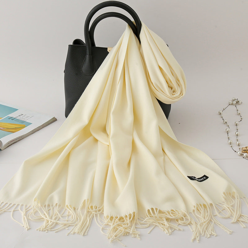 Solid Colour Imitation Cashmere Scarf, Women's Tassel Shawl