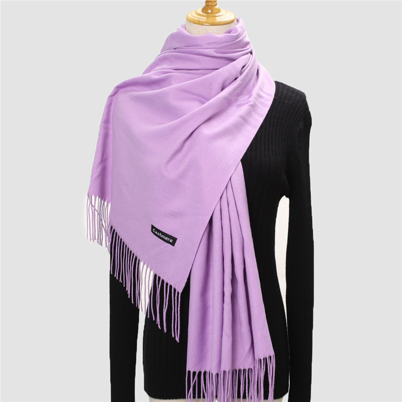 Solid Colour Imitation Cashmere Scarf, Women's Tassel Shawl