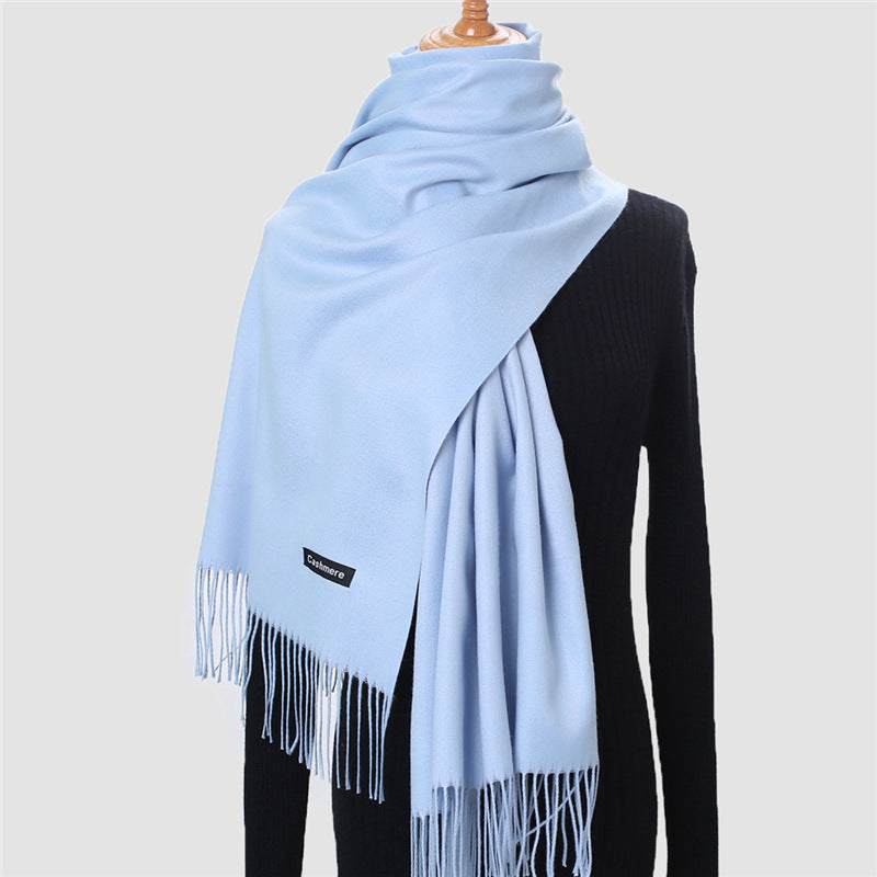 Solid Colour Imitation Cashmere Scarf, Women's Tassel Shawl