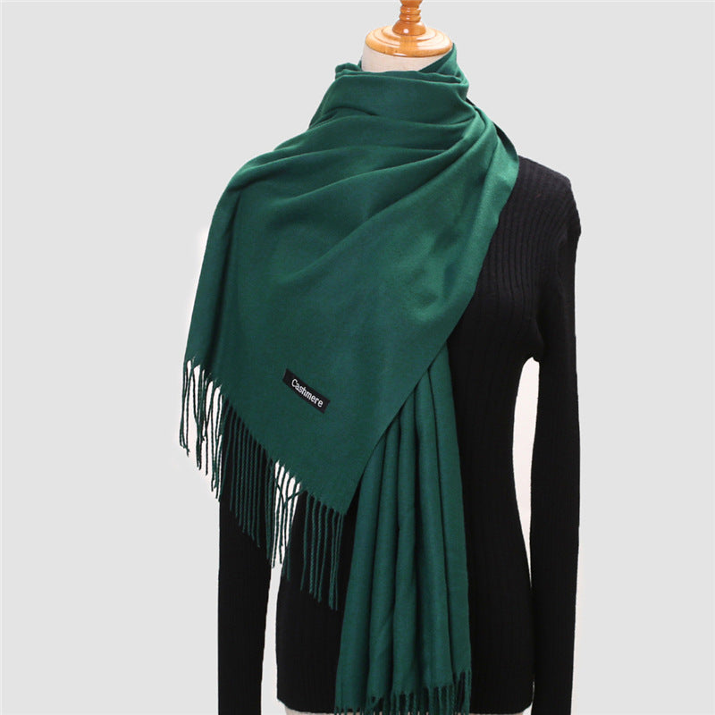 Solid Colour Imitation Cashmere Scarf, Women's Tassel Shawl