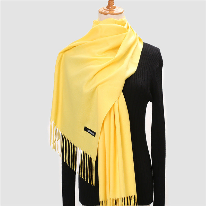 Solid Colour Imitation Cashmere Scarf, Women's Tassel Shawl