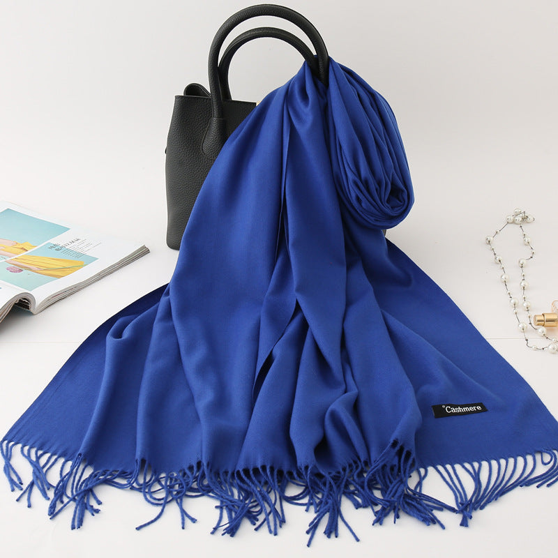 Solid Colour Imitation Cashmere Scarf, Women's Tassel Shawl