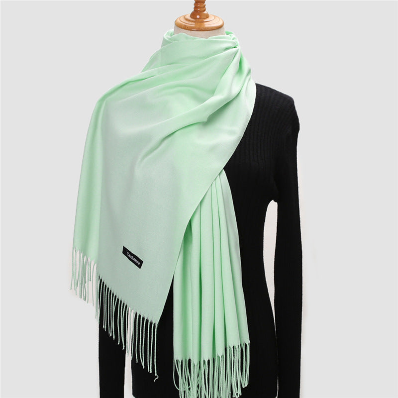Solid Colour Imitation Cashmere Scarf, Women's Tassel Shawl