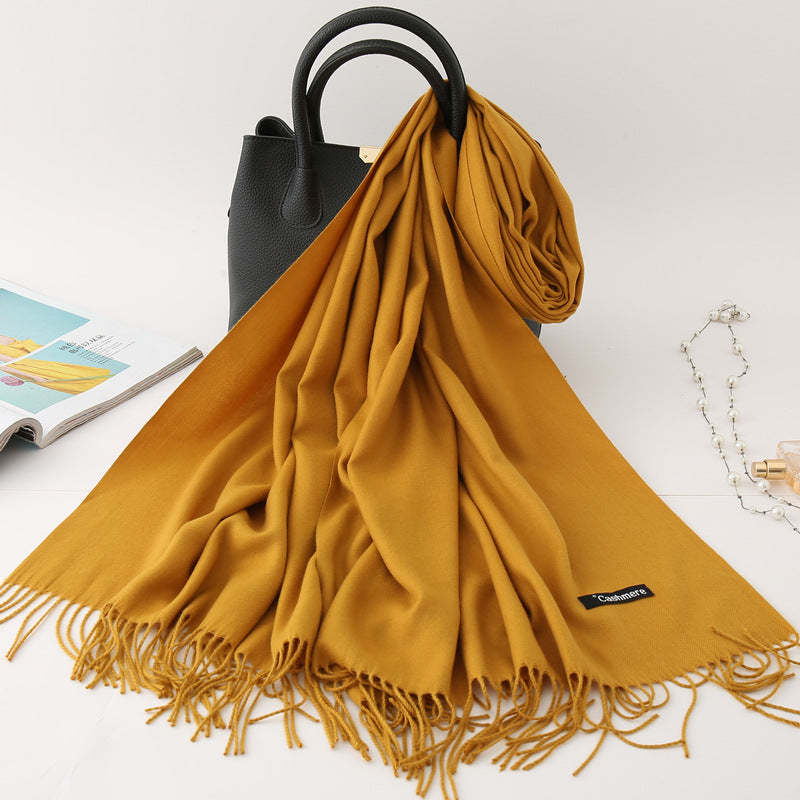 Solid Colour Imitation Cashmere Scarf, Women's Tassel Shawl