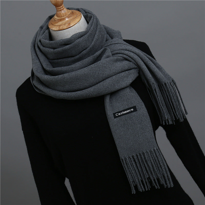 Solid Colour Imitation Cashmere Scarf, Women's Tassel Shawl
