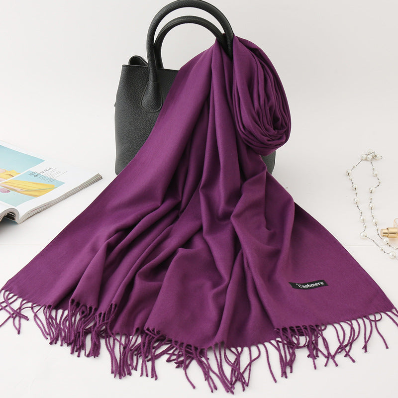Solid Colour Imitation Cashmere Scarf, Women's Tassel Shawl