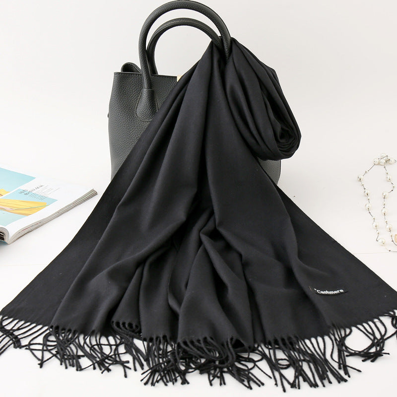 Solid Colour Imitation Cashmere Scarf, Women's Tassel Shawl