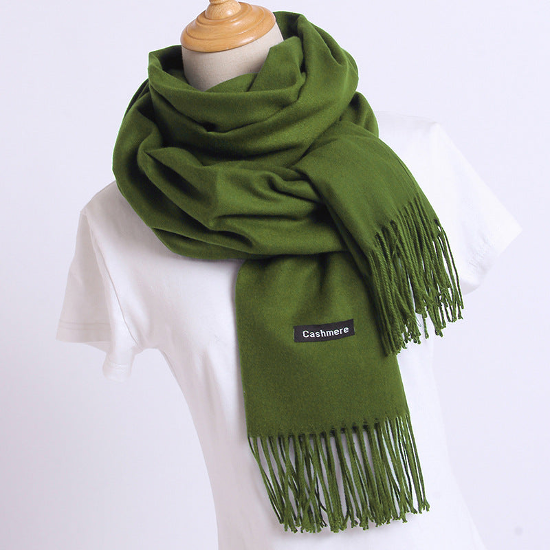 Solid Colour Imitation Cashmere Scarf, Women's Tassel Shawl