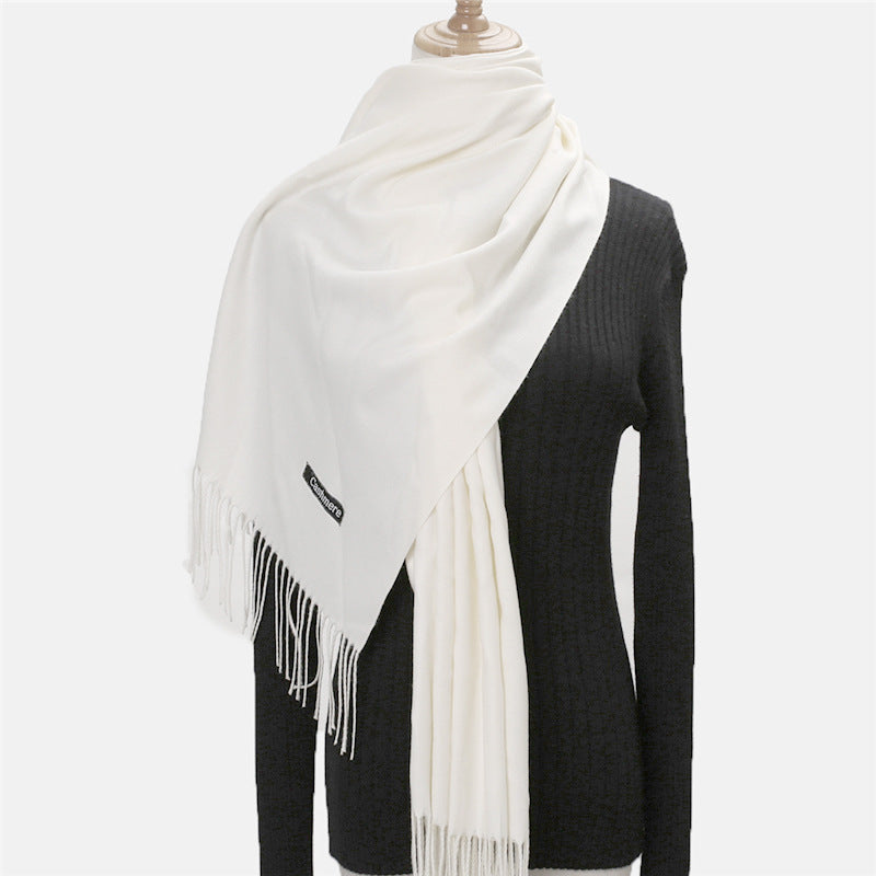 Solid Colour Imitation Cashmere Scarf, Women's Tassel Shawl