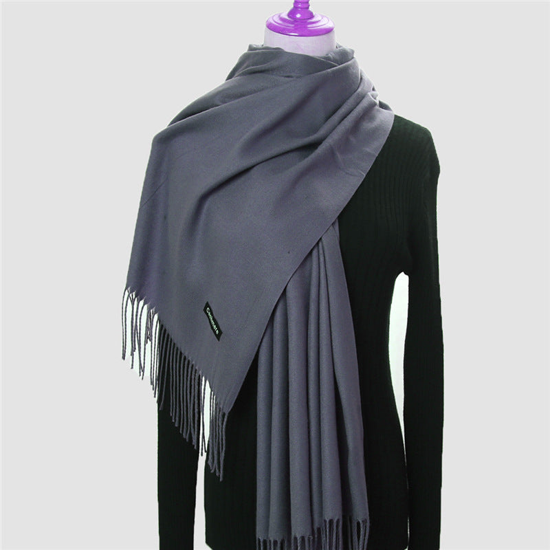 Solid Colour Imitation Cashmere Scarf, Women's Tassel Shawl