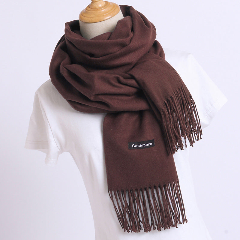 Solid Colour Imitation Cashmere Scarf, Women's Tassel Shawl
