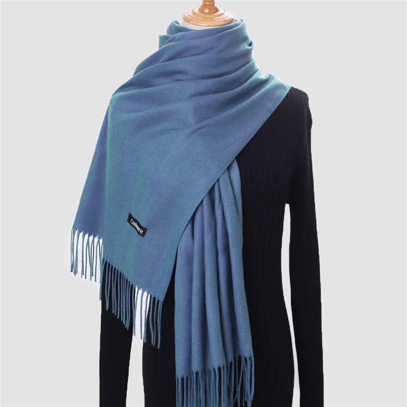 Solid Colour Imitation Cashmere Scarf, Women's Tassel Shawl