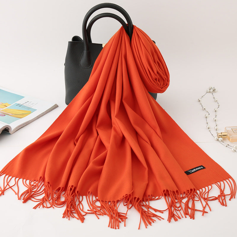 Solid Colour Imitation Cashmere Scarf, Women's Tassel Shawl
