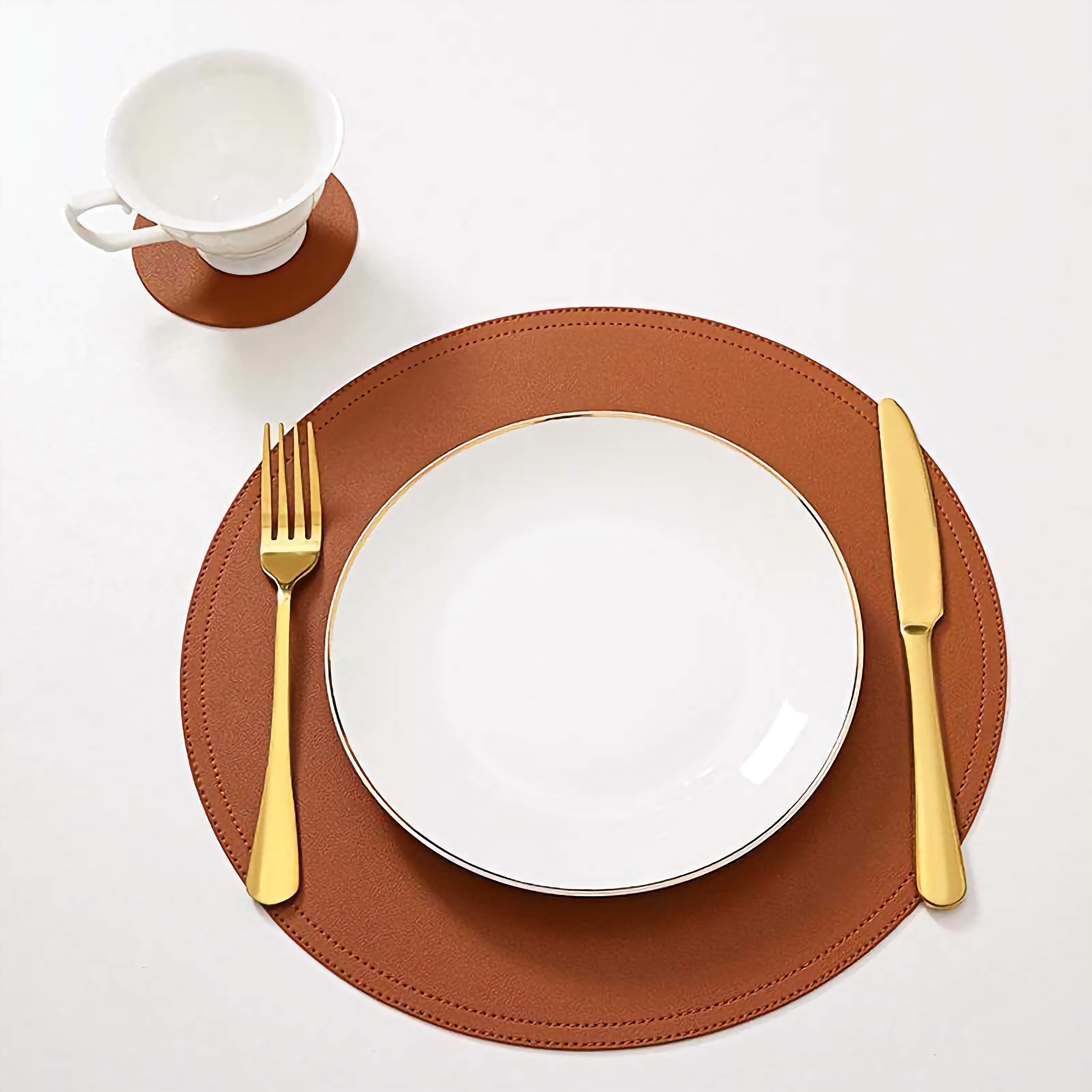 SophistiMat Brown Leather Placemat and Coaster Set