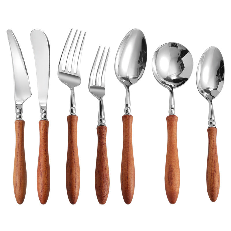 Stainless Steel Rosewood Wooden Handle Knife, Fork And Spoon, Wooden Tableware Set