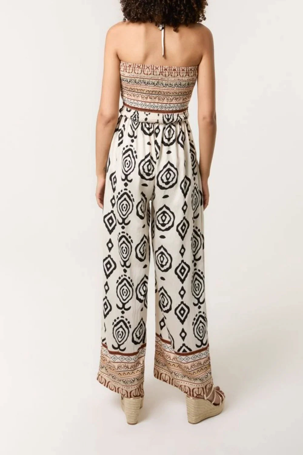 Tribal Print Shirred Halterneck Jumpsuit SM or ML