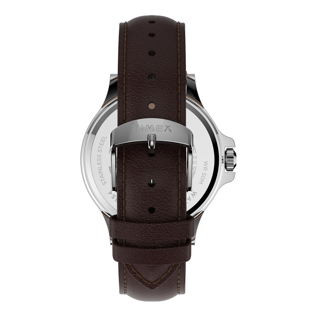 Timex Harborside Mens Watch Blue Dial Brown Leather Strap TW2U13000