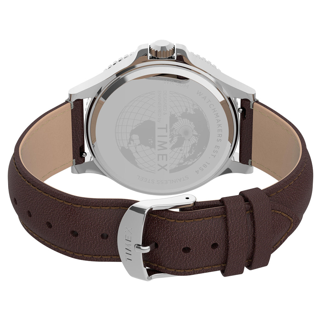 Timex Harborside Mens Watch Blue Dial Brown Leather Strap TW2U13000