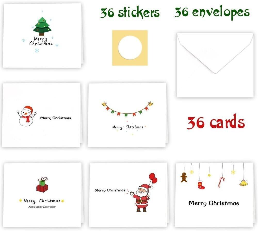 36 Merry Christmas Greeting Cards with Envelopes Stickers 10x12cm KUUQA