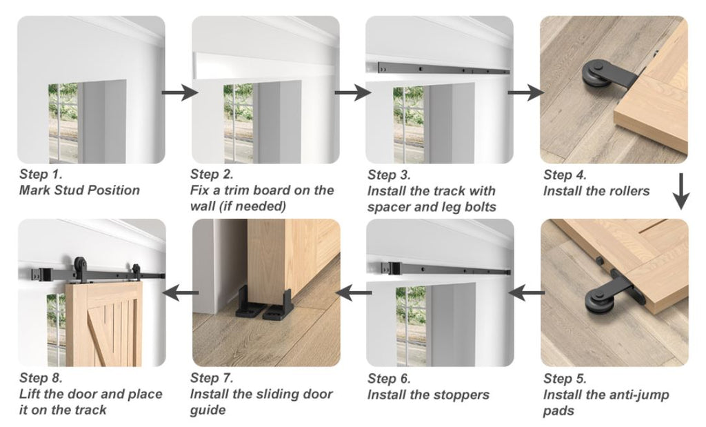 Sliding Barn Door Kit 7FT Heavy Duty Large Wheel Black Steel Track SANKEYTEW